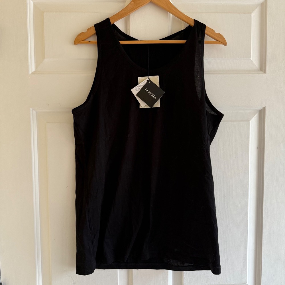 NWT La Perla Womens Black Cotton Camisole Tank Top XL Made in‎ Italy Lightweight